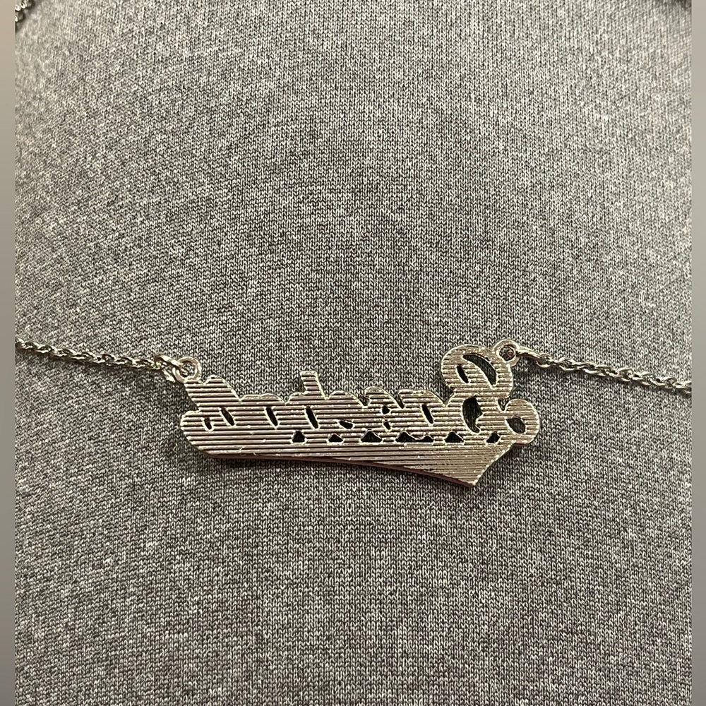 Baseball Necklace Silver Tone Cursive Font 18 Inch Plus Extender - Picture 5 of 5